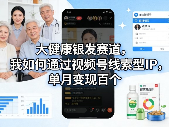 大健康银发赛道，我如何通过视频号线索型IP，单月变现百个-猴哥VIP资源站