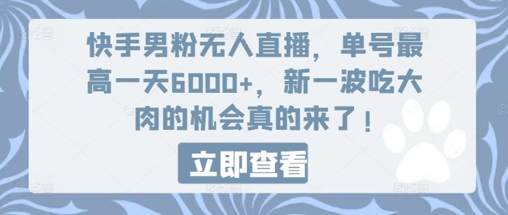 快手男粉无人直播,单号最高一天6000+,新一波吃大肉的机会真的来了-猴哥VIP资源站