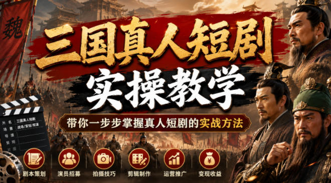 三国真人短剧实操教学,带你一步步掌握真人短剧的实战方法-猴哥VIP资源站