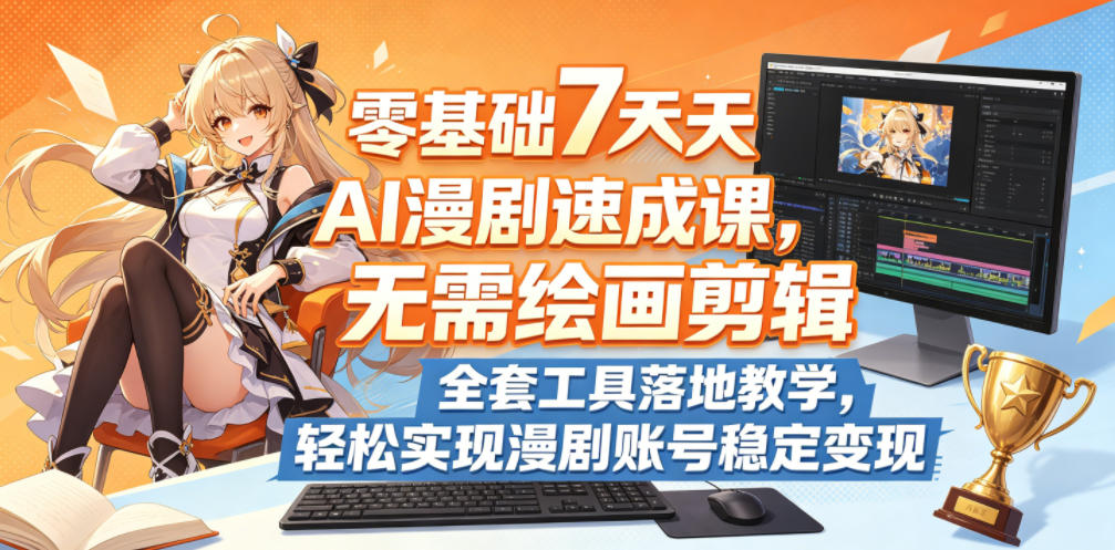 零基础7天AI漫剧速成课，无需绘画剪辑，全套工具落地教学，轻松实现漫剧账号稳定变现-猴哥VIP资源站