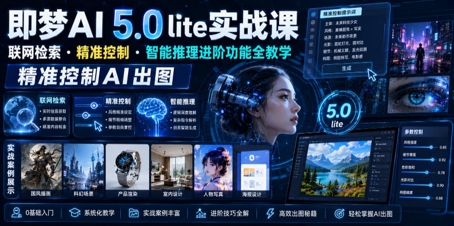即梦AI 5.0 lite实战课,联网检索・精准控制・智能推理进阶功能全教学,精准控制AI出图-猴哥VIP资源站