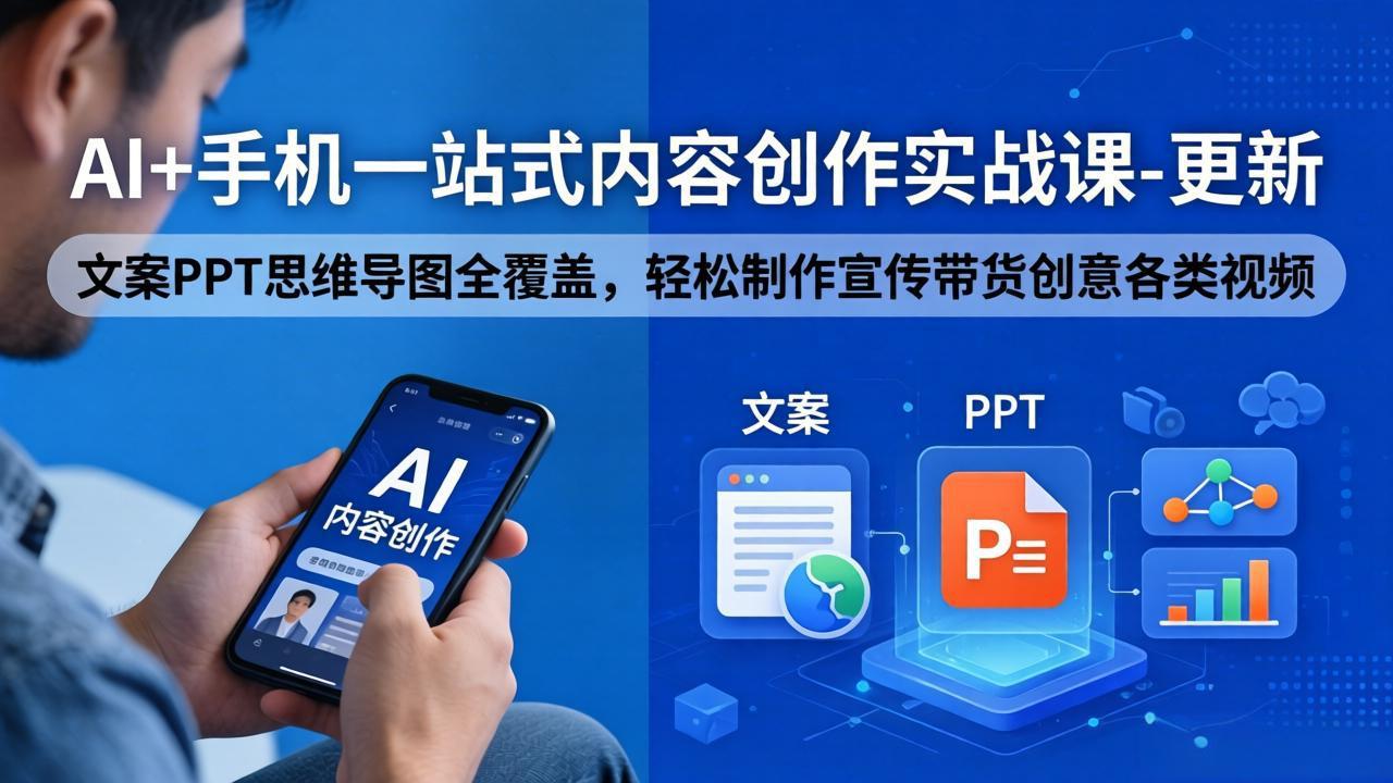 AI+手机一站式内容创作实战课-更新,文案PPT思维导图全覆盖,轻松制作宣传带货创意各类视频-猴哥VIP资源站