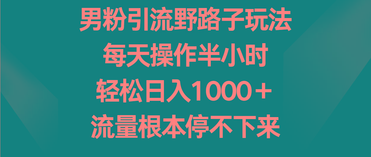 男粉引流野路子玩法，每天操作半小时轻松日入1000＋，流量根本停不下来-猴哥VIP资源站
