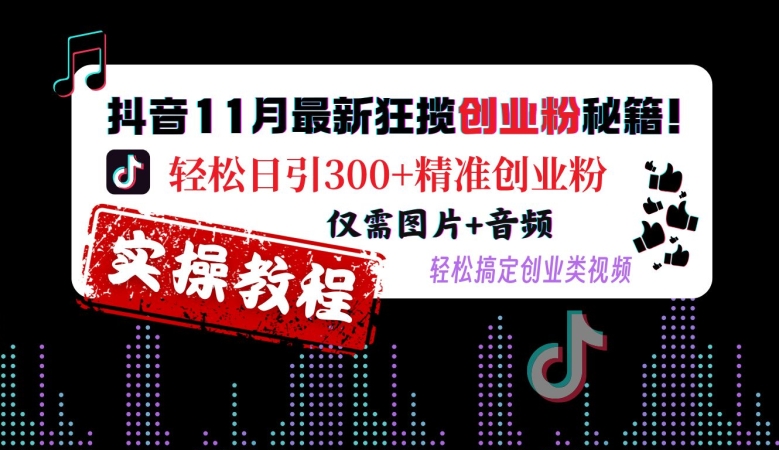 抖音11月最新狂揽创业粉秘籍，轻松日引300+精准创业粉，仅需图片+音频，轻松搞定创业类视频-猴哥VIP资源站