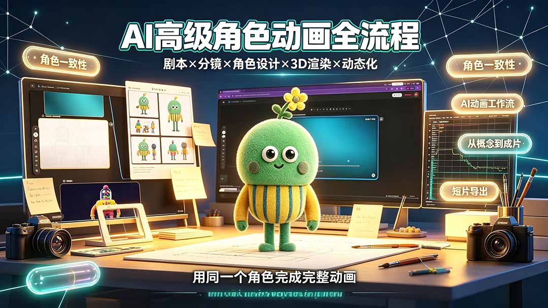 AI角色动画全流程实战，剧本×分镜×3D渲染×动态化一站式教学-猴哥资源站