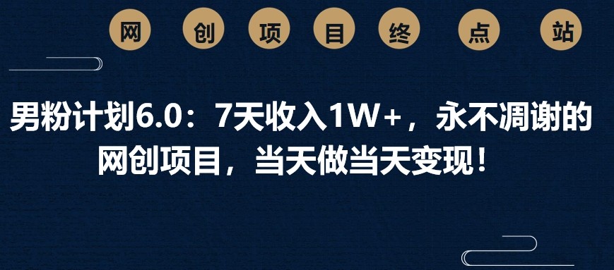 男粉计划6.0：7天收入1W+，永不凋谢的网创项目，当天做当天变现！-猴哥VIP资源站