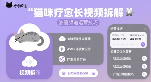 猫咪疗愈长视频拆解 &油管频道运营技巧-猴哥VIP资源站