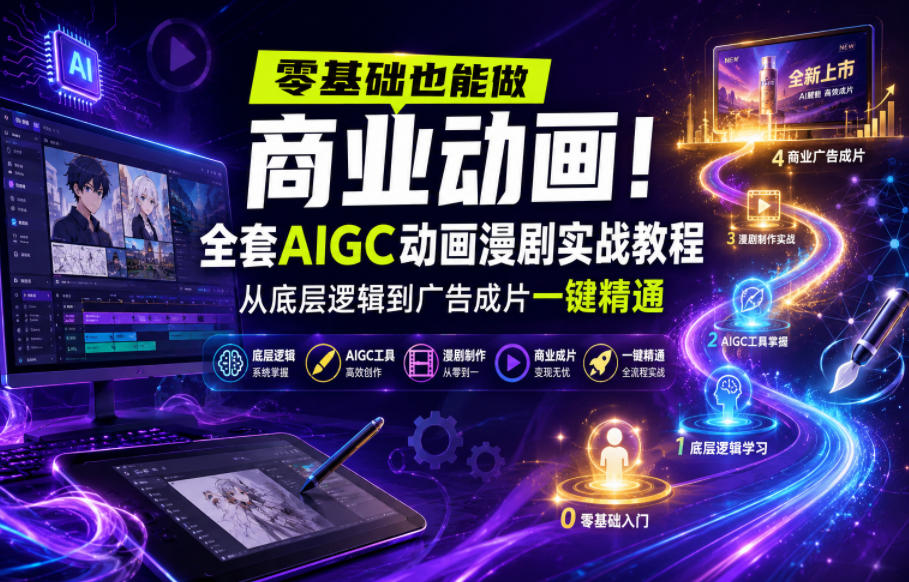 零基础也能做商业动画！全套AIGC动画漫剧实战教程，从底层逻辑到广告成片一键精通(更新0715)-猴哥VIP资源站