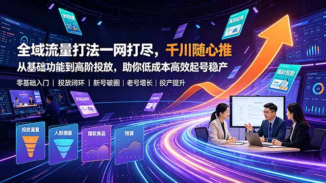 全域流量打法一网打尽，千川随心推从基础功能到高阶投放，助你低成本高效起号稳产-猴哥VIP资源站
