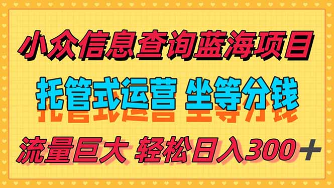 稳定日入300＋，小众信息查询蓝海项目，全程懒人式托管，解放你的时间-猴哥VIP资源站