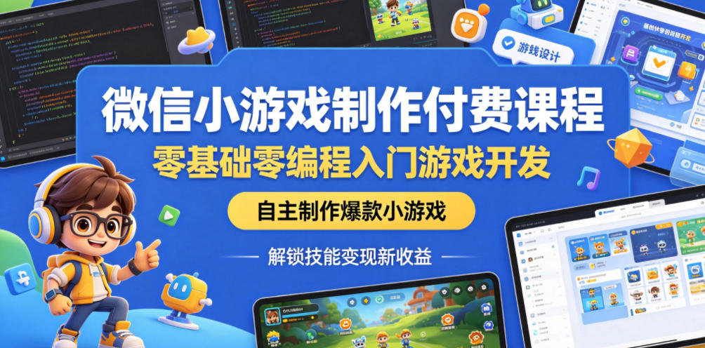 微信小游戏制作付费课程，零基础零编程入门游戏开发，自主制作爆款小游戏，解锁技能变现新收益-猴哥VIP资源站