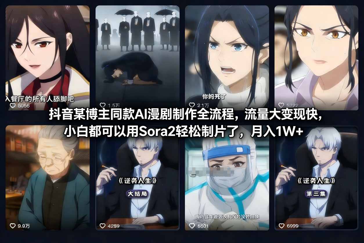 抖音某博主同款AI漫剧制作全流程,流量大变现快,小白都可以用Sora2轻松制片了,月入1W+