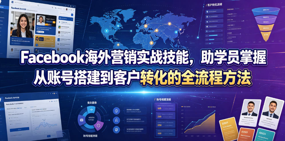 Facebook海外营销实战技能,助学员掌握从账号搭建到客户转化的全流程方法-猴哥VIP资源站