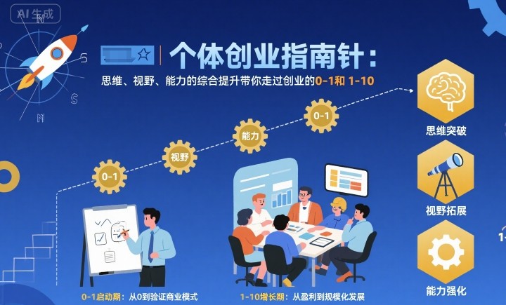 个体创业指南针，思维、视野、能力的综合提升带你走过创业的0-1和1-10【音频】-猴哥VIP资源站