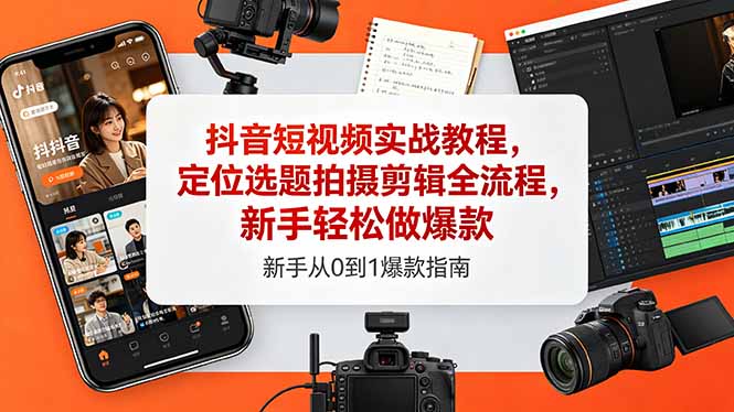 抖音短视频实战教程，定位选题拍摄剪辑全流程，新手轻松做爆款-猴哥VIP资源站