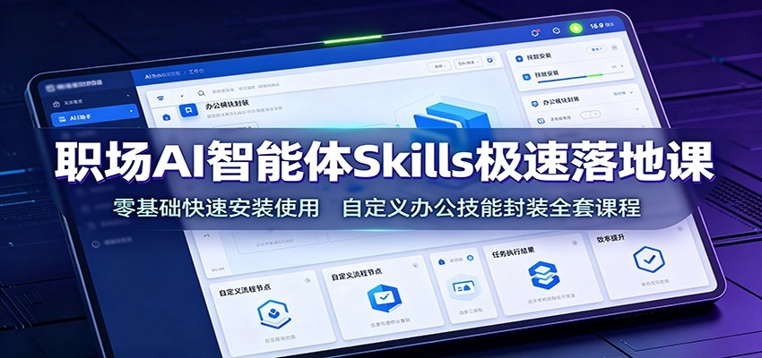 职场AI智能体Skills极速落地课：零基础快速安装使用，自定义办公技能封装全套课程-猴哥VIP资源站