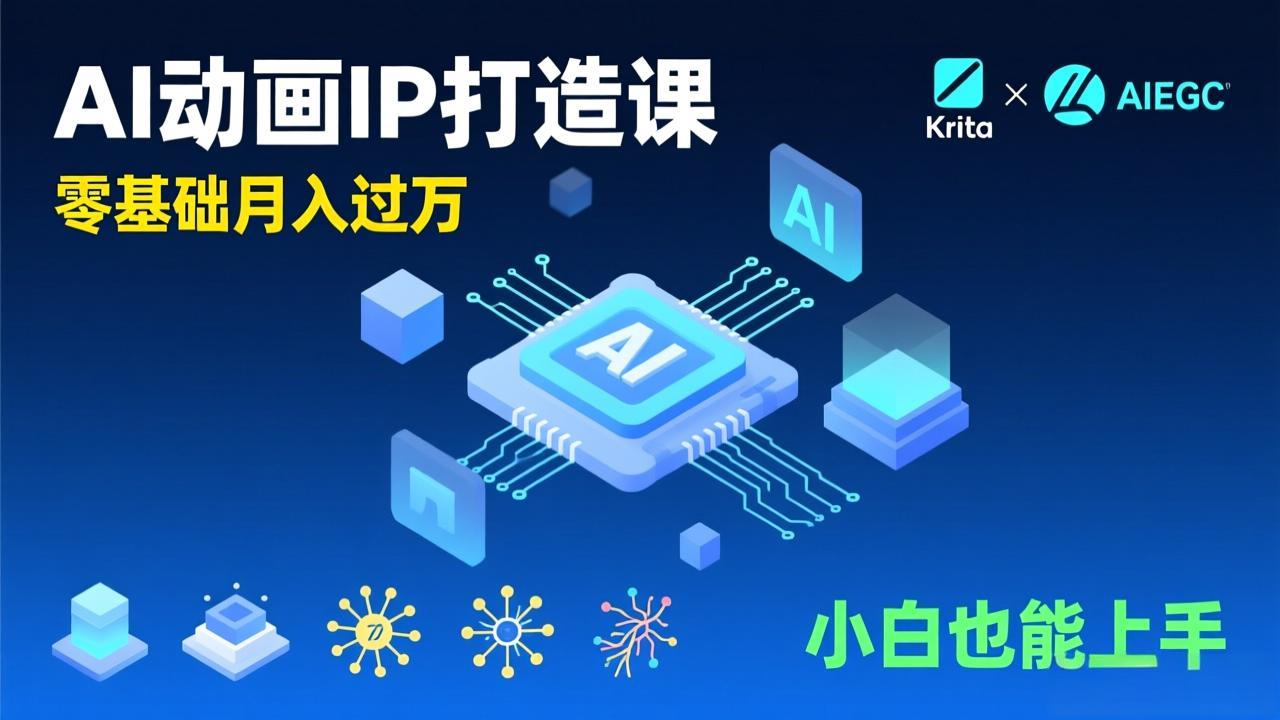AI动画新手变现课，Krita+AIGC、模型训练、商单资源，零基础月入过万，小白也能上手-猴哥VIP资源站