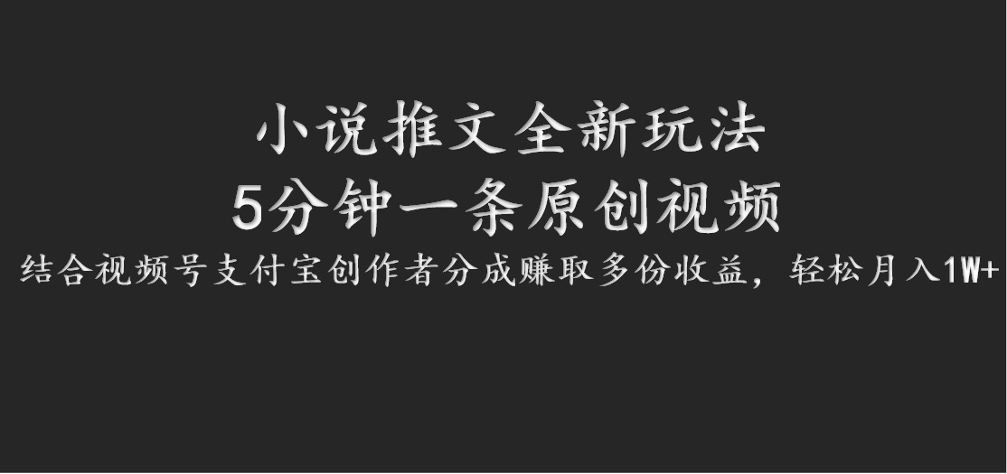 小说推文全新玩法，5分钟一条原创视频，结合视频号支付宝创作者分成赚取多份收益-猴哥VIP资源站