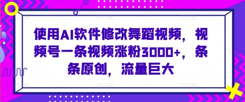 使用AI软件修改舞蹈视频，视频号一条视频涨粉3000+，条条原创，流量巨大【揭秘】-猴哥VIP资源站