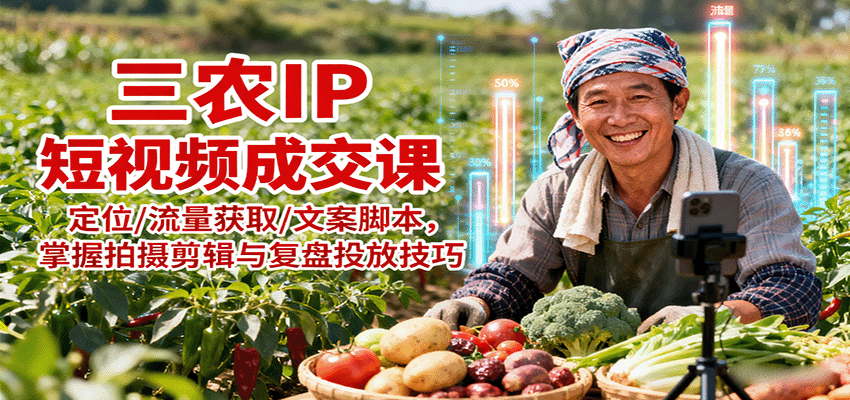 三农IP短视频成交课:定位/流量获取/文案脚本,掌握拍摄剪辑与复盘投放技巧-猴哥VIP资源站