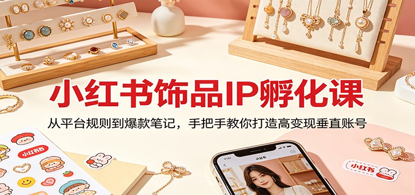 小红书饰品IP孵化课：从平台规则到爆款笔记，手把手教你打造高变现垂直账号-猴哥VIP资源站