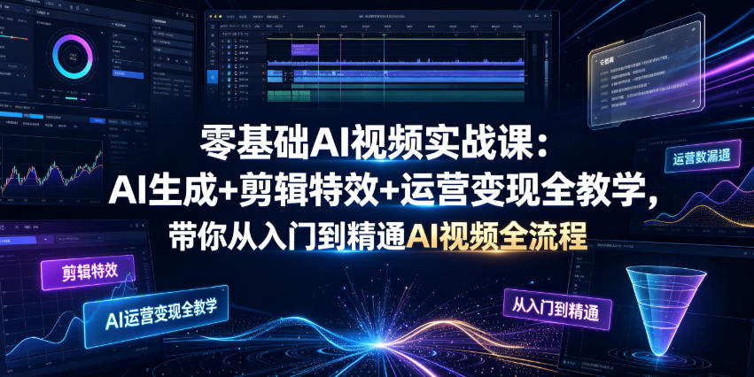 零基础AI视频实战课:AI生成+剪辑特效+运营变现全教学,带你从入门到精通AI视频全流程-猴哥VIP资源站