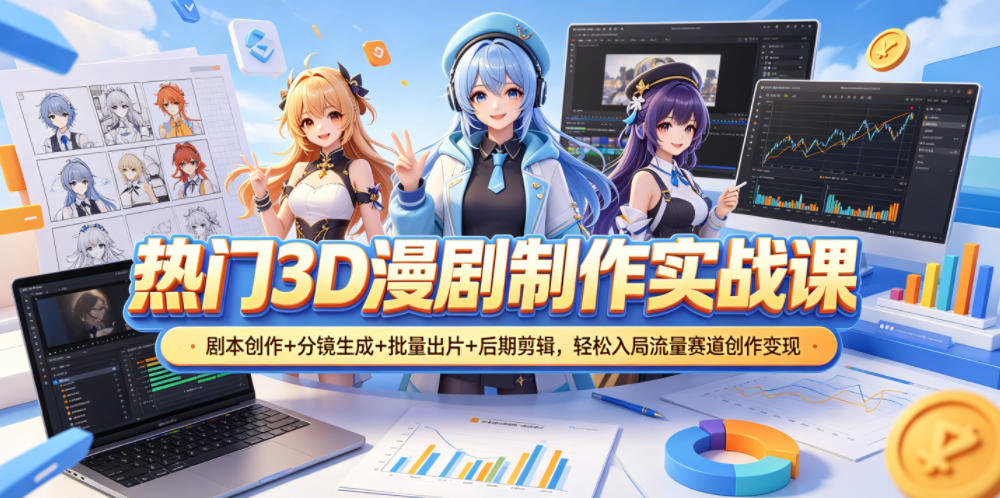 热门3D漫剧制作实战课，剧本创作+分镜生成+批量出片+后期剪辑，轻松入局流量赛道创作变现-猴哥VIP资源站