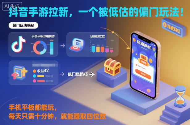 抖音手游拉新，一个被低估的偏门玩法！手机平板都能玩，每天只需十分钟，就能賺取四位数【揭秘】-猴哥VIP资源站