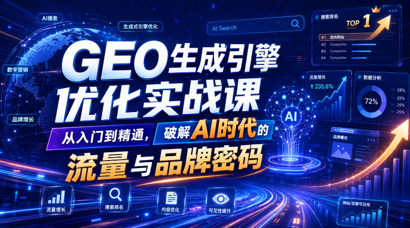 GEO生成引擎优化实战课,从入门到精通,破解AI时代的流量与品牌密码-猴哥VIP资源站