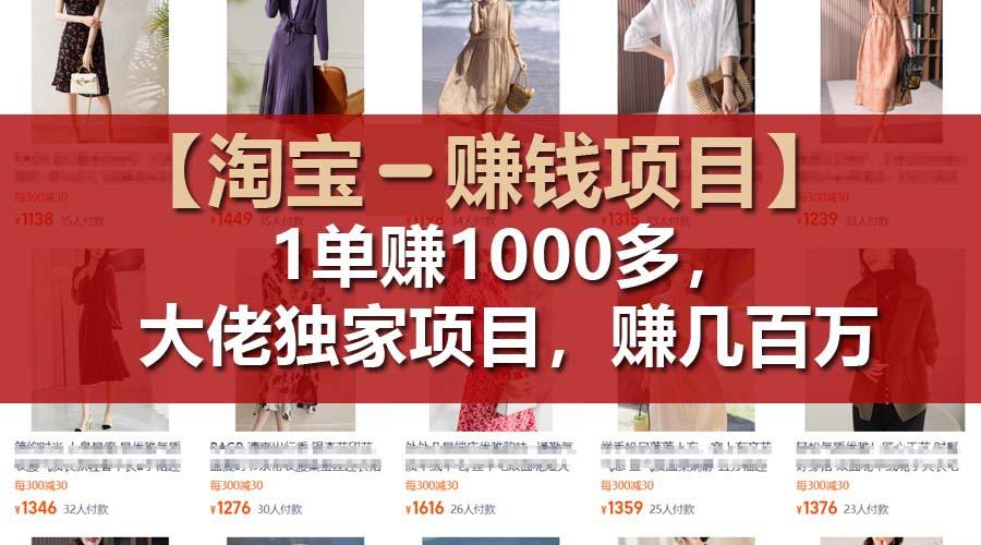 【淘宝赚钱项目】1单可赚1000多，大佬独家项目，年赚几百万-猴哥VIP资源站