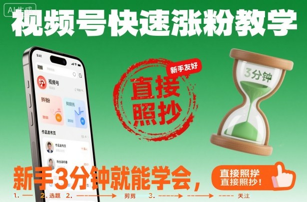 视频号快速涨粉教学,新手3分钟就能学会,直接照抄!-猴哥VIP资源站