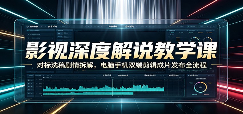 影视深度解说教学课:对标洗稿剧情拆解,电脑手机双端剪辑成片发布全流程-猴哥VIP资源站