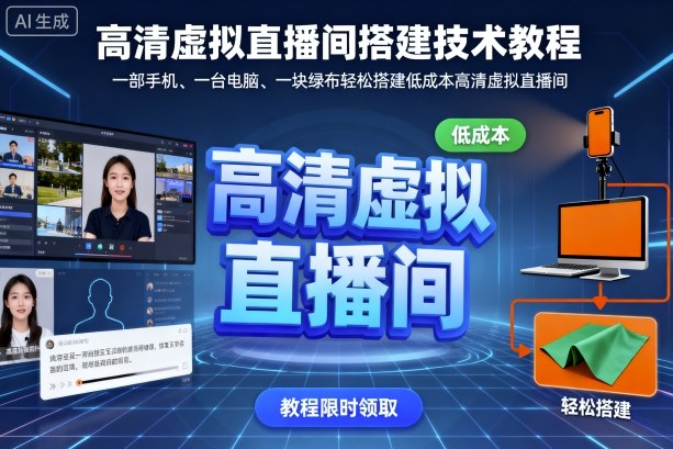 高清虚拟直播间搭建技术教程,一部手机、一台电脑、一块绿布轻松搭建低成本高清虚拟直播间-猴哥VIP资源站