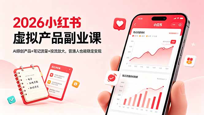 2026小红书虚拟产品副业课,AI原创产品+笔记流量+投流放大,普通人也能稳定变现-猴哥VIP资源站