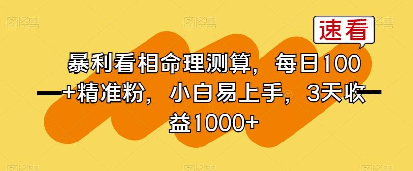 暴利看相命理测算，每日100+精准粉，小白易上手，3天收益1000+【揭秘】-猴哥VIP资源站