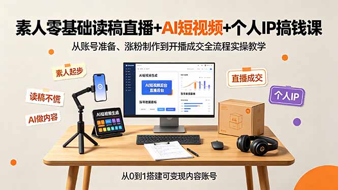 素人零基础读稿直播+AI短视频+个人IP搞钱课,从账号准备、涨粉制作到开播成交全流程实操教学-猴哥VIP资源站