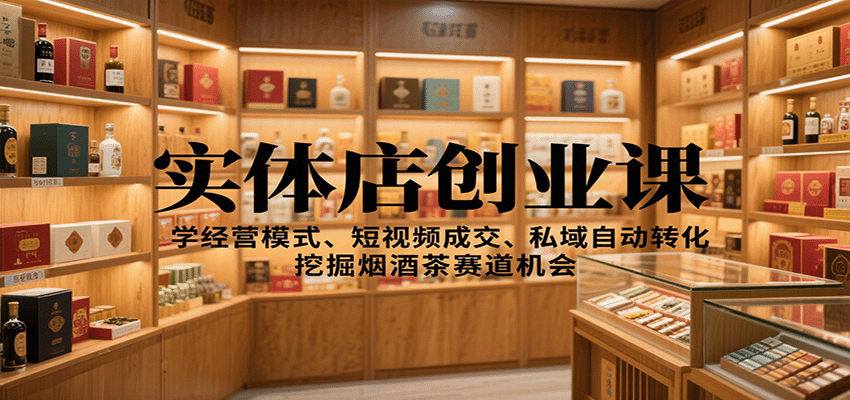 实体店创业课：学经营模式、短视频成交、私域自动转化，挖掘烟酒茶赛道机会-猴哥VIP资源站