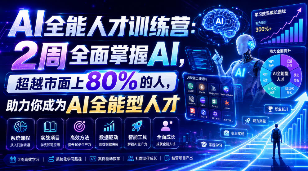 AI全能人才训练营:2周全面掌握AI,超越市面上80%的人,助力你成为AI全能型人才-猴哥VIP资源站