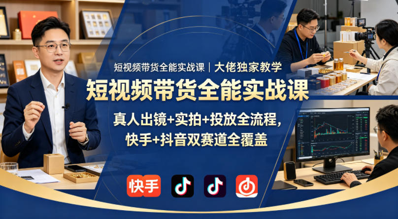 短视频带货全能实战课|大佬独家教学,真人出镜+实拍+投放全流程,快手+抖音双赛道全覆盖-猴哥VIP资源站