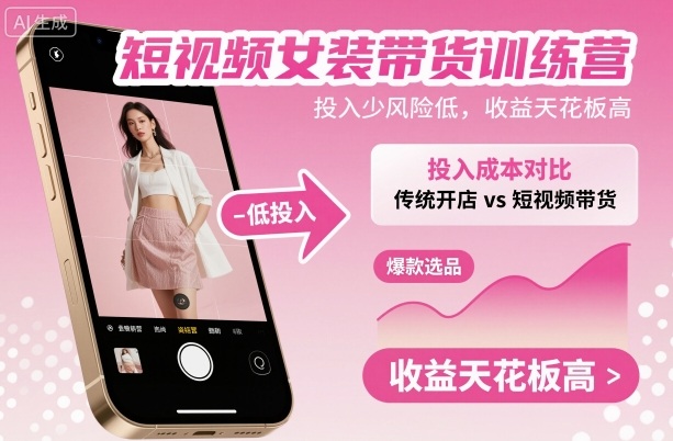短视频女装带货训练营，投入少风险低，收益天花板高-猴哥VIP资源站