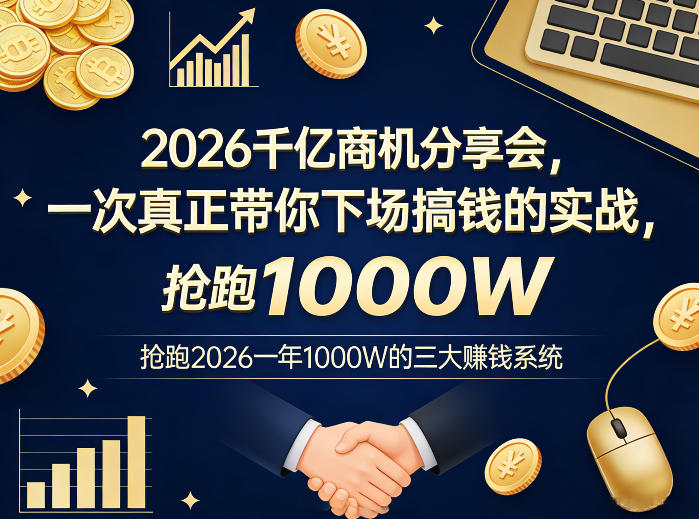 2026千亿商机分享会，一次真正带你下场搞钱的实战，抢跑2026一年1000W的三大賺钱系统-猴哥VIP资源站