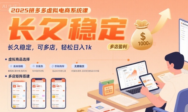2025拼多多虚拟电商系统课,长久稳定,可多店,轻松日入1k-猴哥VIP资源站