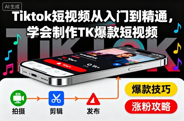 Tiktok短视频从入门到精通，学会制作TK爆款短视频-猴哥VIP资源站