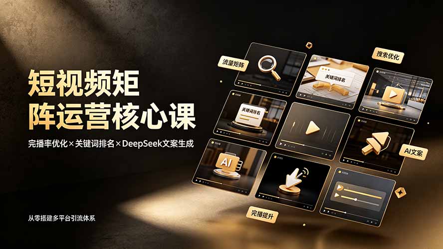 短视频矩阵运营核心课:完播率优化×关键词排名×DeepSeek文案生成,从零搭建多平台引流体系-猴哥VIP资源站