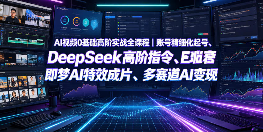 AI视频0基础高阶实战全课程|账号精细化起号、DeepSeek高阶指令、即梦AI特效成片、多赛道AI短视频量产变现-猴哥VIP资源站