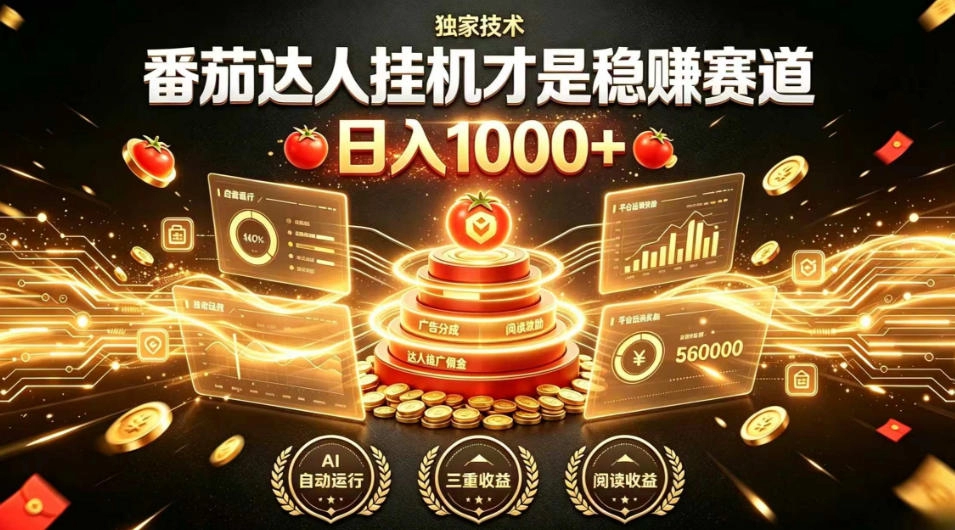别再瞎找副业！番茄达人挂G才是稳賺赛道，日入1000+，全程傻瓜式操作，可矩阵放大【揭秘】-猴哥VIP资源站