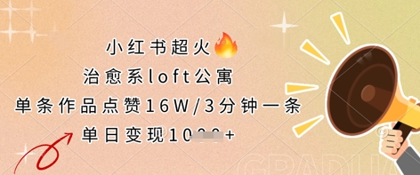 小红书超火的治愈系loft公寓，单条作品点赞16W，3分钟一条，单日变现数张-猴哥VIP资源站