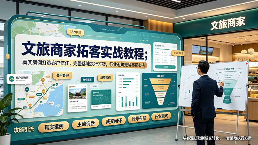 文旅商家拓客实战教程;真实案例打造客户信任,完整落地执行方案,行业避坑账号布局心法-猴哥VIP资源站