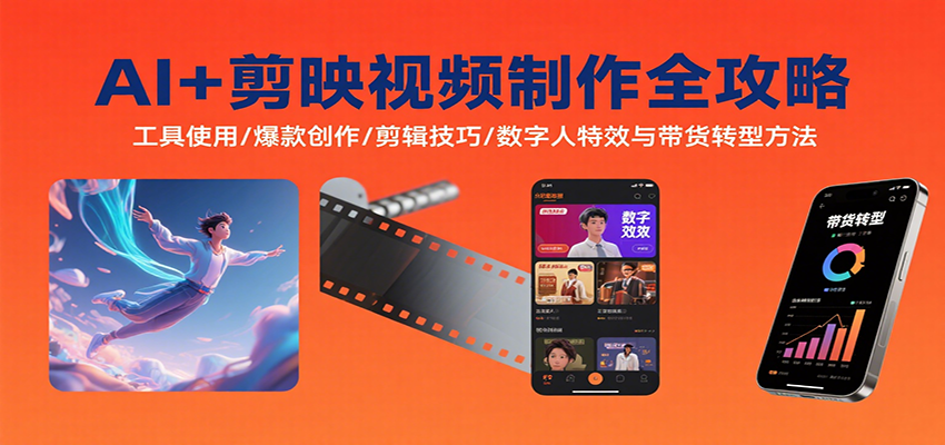 AI+剪映视频制作全攻略：工具使用/爆款创作/剪辑技巧/数字人特效与带货转型方法-猴哥VIP资源站