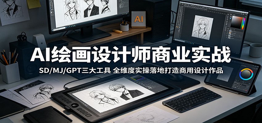 AI绘画设计师商业实战：SD/MJ/GPT三大工具，全维度实操落地打造商用设计作品-猴哥VIP资源站